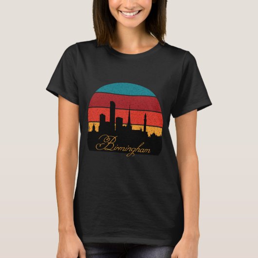 バーミンガムのスカイライン　レトロな夕焼けの旅 Tシャツ (正面)