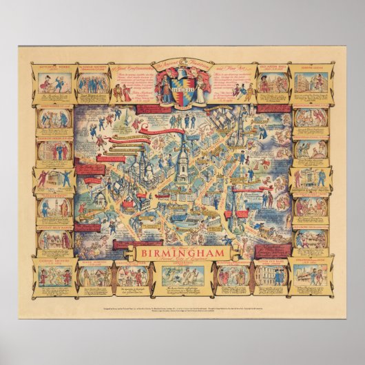 バーミンガムのハート、イングランドの地図 ポスター (正面)