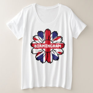 バーミンガムユニオンジャックサンフラワーイギリスプライド プラスサイズTシャツ