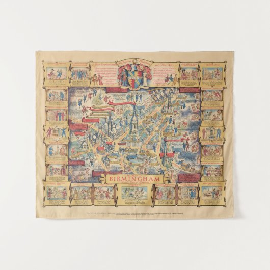 バーミンガム、イギリスののハート地図 タペストリー (正面(横))