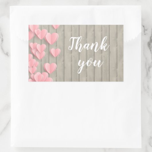 バームウッドのピンクのかわいいハートありがとう 長方形シール (バッグ)