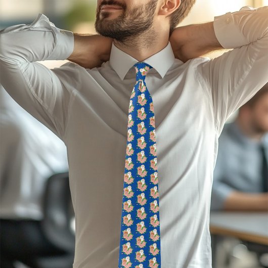 バームフクロウピンク花ブルー ネクタイ