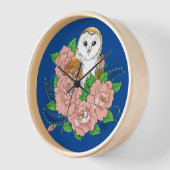 バームフクロウピンク花ブルー 壁時計 (傾斜)