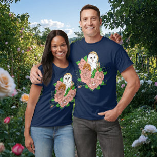 バームフクロウピンク花ブルー Tシャツ