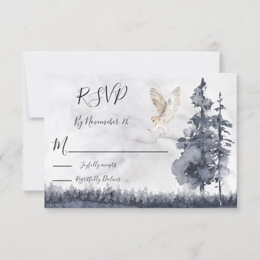 バームフクロウ林結婚林の応答カード 出欠カード (正面)