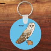 バームフクロウ鳥の漫画イラストレーション キーホルダー (正面)