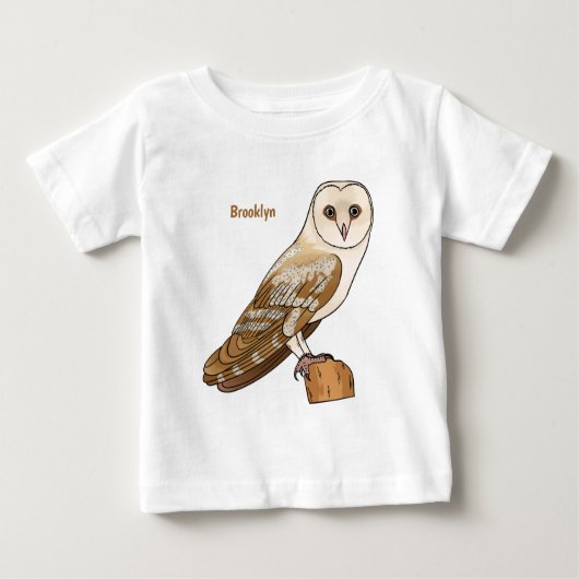 バームフクロウ鳥の漫画イラストレーション ベビーTシャツ (正面)