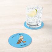 バームフクロウ鳥の漫画イラストレーション ラウンドペーパーコースター (インサイチュ)