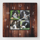 バーム木柄ファミリーカスタムフォトコラージュ スクエア壁時計 (正面)