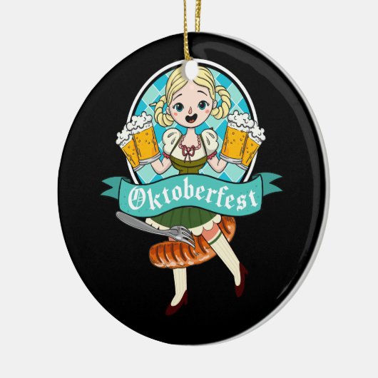 バーメイドオクトーバーフェストおもしろいドイツ人女性ディルンブルブラット セラミックオーナメント (左)