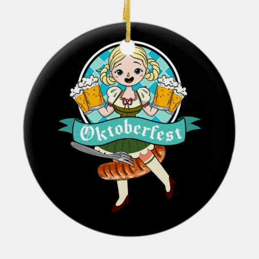 バーメイドオクトーバーフェストおもしろいドイツ人女性ディルンブルブラット セラミックオーナメント (裏面)