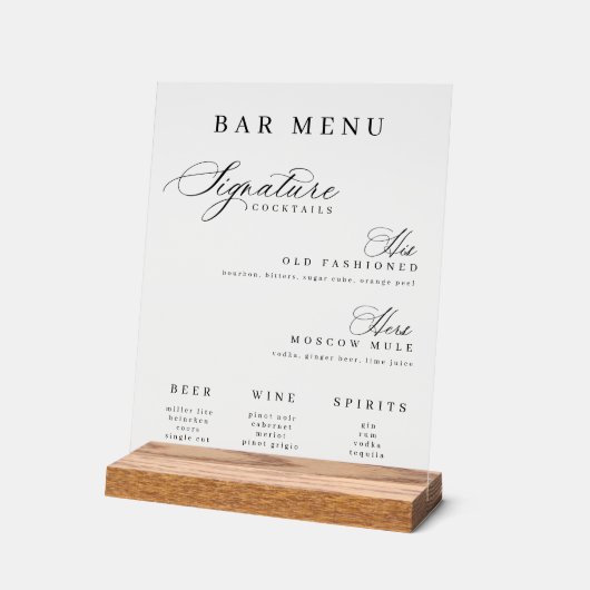 バーメニューのシグネチャーシグネチャーとカクテル アクリルサイン (傾斜)