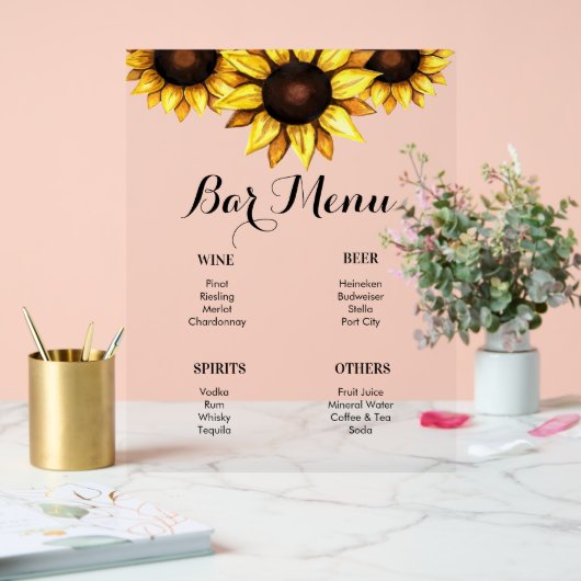 バーメニューひまわり結婚の黄色 アクリルサイン (ウェディング)