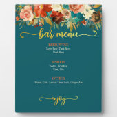 バーメニューサイン – ティール（緑がかった色）&オレンジフローラ フォトプラーク (正面)