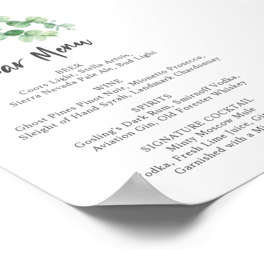 バーメニューユーカリ結婚の植物園 ポスター (角)