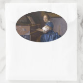 バーメールによって処女に着席した女性 楕円形シール (バッグ)