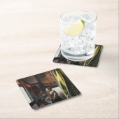 バーメ読アー、開いた窓に女の子の手紙が来た スクエアペーパーコースター (インサイチュ)