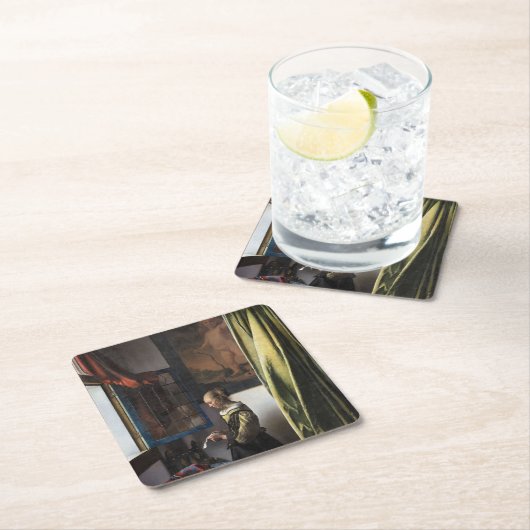 バーメ読アー、開いた窓に女の子の手紙が来た スクエアペーパーコースター (インサイチュ)