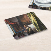 バーメ読アー、開いた窓に女の子の手紙が来た スクエアペーパーコースター (アングル)