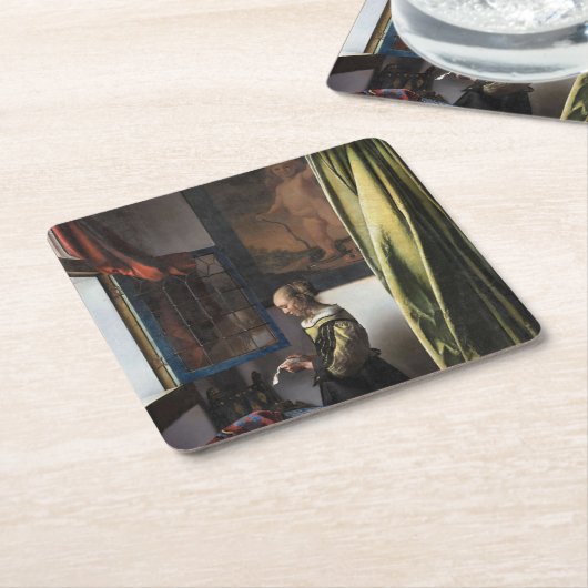 バーメ読アー、開いた窓に女の子の手紙が来た スクエアペーパーコースター (アングル)