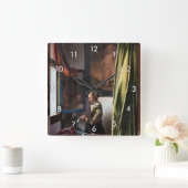 バーメ読アー、開いた窓に女の子の手紙が来た スクエア壁時計 (ホーム)