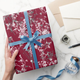 バーモダンエレガントグンディ赤の灰色のワイルドフラワー ラッピングペーパー