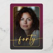 バーモダングンディミニマルフォトフォーティート誕生日 箔招待状 (正面)