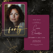 バーモダングンディミニマルフォトフォーティート誕生日 箔招待状