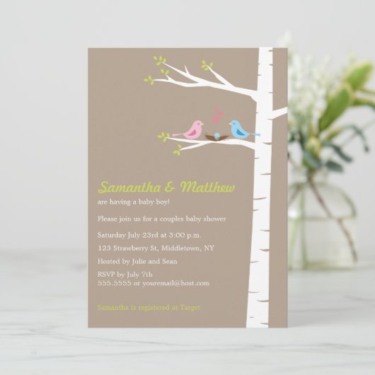 バーモダンズカップルズベビーシャワー招待状ボーイ 招待状 (スタンド正面)