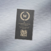 バーモダンバーショップブラックレザーモノグラム理容師 マグネット名刺 (インサイチュ)