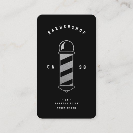 バーモダンバーショップヘアカットブラックシルバー理容師ポール 名刺 (正面)