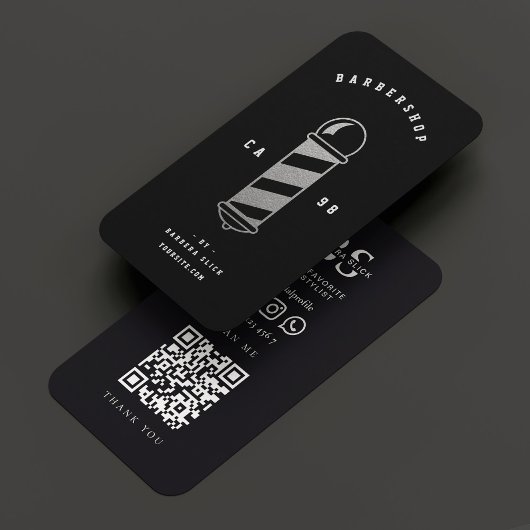 バーモダンバーショップヘアカットブラックシルバー理容師ポール 名刺