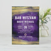 バーモダン(ユダヤ教の)バル・ミツバーはっきりした型パープルゴールドフォイル 招待状 (スタンド正面)