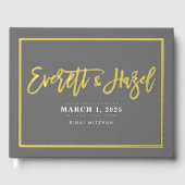 バーモダン(ユダヤ教の)バル・ミツバーフェイク金ゴールド名書道グレー ゲストブック (正面)