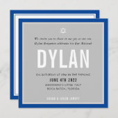 バーモダン（ユダヤ教の）バル・ミツバー名グレイ王室のブルーDYLAN 招待状 (正面/裏面)