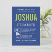 バーモダン(ユダヤ教の)バル・ミツバー幾何王室の型ブルーライム 招待状 (スタンド正面)