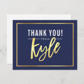 バーモダン(ユダヤ教の)バル・ミツバー感謝していお金ゴールド名KYLE navy サンキューカード (正面/裏面)