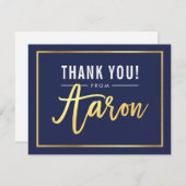バーモダン（ユダヤ教の）バル・ミツバー感謝していユー金ゴールドフォイルAARON海軍 サンキューカード (正面/裏面)