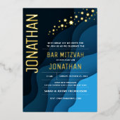 バーモダン（ユダヤ教の）バル・ミツバー海軍実在波金箔 箔招待状 (正面)