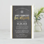 バーモダン(ユダヤ教の)バル・ミツバー灰色の黒板書金ゴールド 招待状 (スタンド正面)