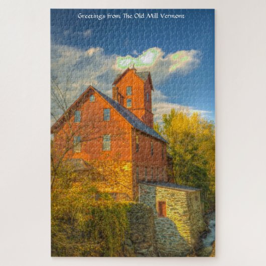 バーモントの古いミル。クリスマスグリーティングジグソープ ジグソーパズル (縦)