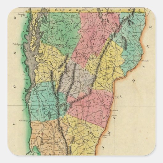 バーモントの地図 スクエアシール (正面)