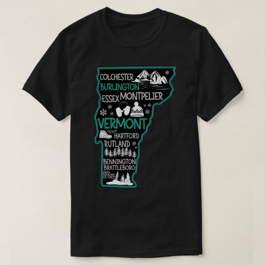 バーモントバーリントンのかわいい地図EsRutland Bennington B Tシャツ (デザイン正面)