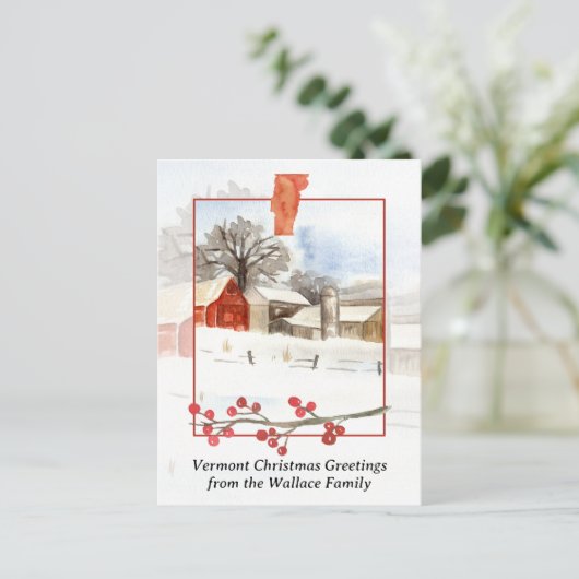 バーモントファームからメリークリスマスパーソナライズされた シーズンポストカード (スタンド正面)
