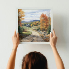 バーモントファームライフ秋の風景水彩アート ポスター