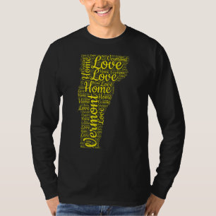 バーモントホーム州マップVtラブタイプ金ゴールドマッププレ Tシャツ