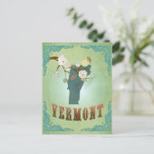 バーモントモダンヴィンテージ州マップ – 緑 ポストカード (スタンド正面)