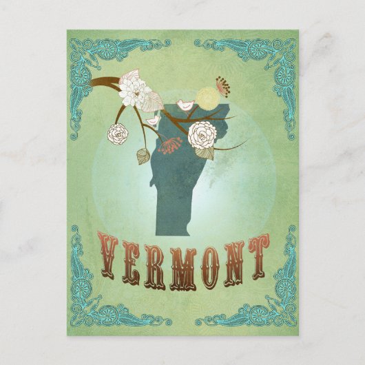 バーモントモダンヴィンテージ州マップ – 緑 ポストカード (正面)