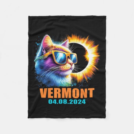 バーモント太陽のトータルEclipse 2024猫食太陽の食 フリースブランケット (正面)