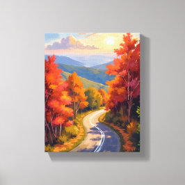 バーモント州の紅葉の水彩風景画 キャンバスプリント